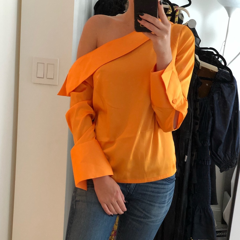 Off the shoulder orange blouse satin